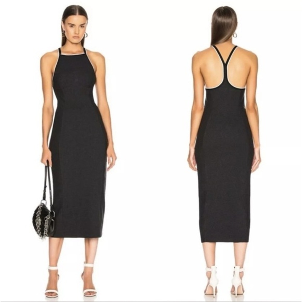 Rag & Bone Watts Racerback Engineered Knit Charcoal Grey Body Con Midi Dress XS